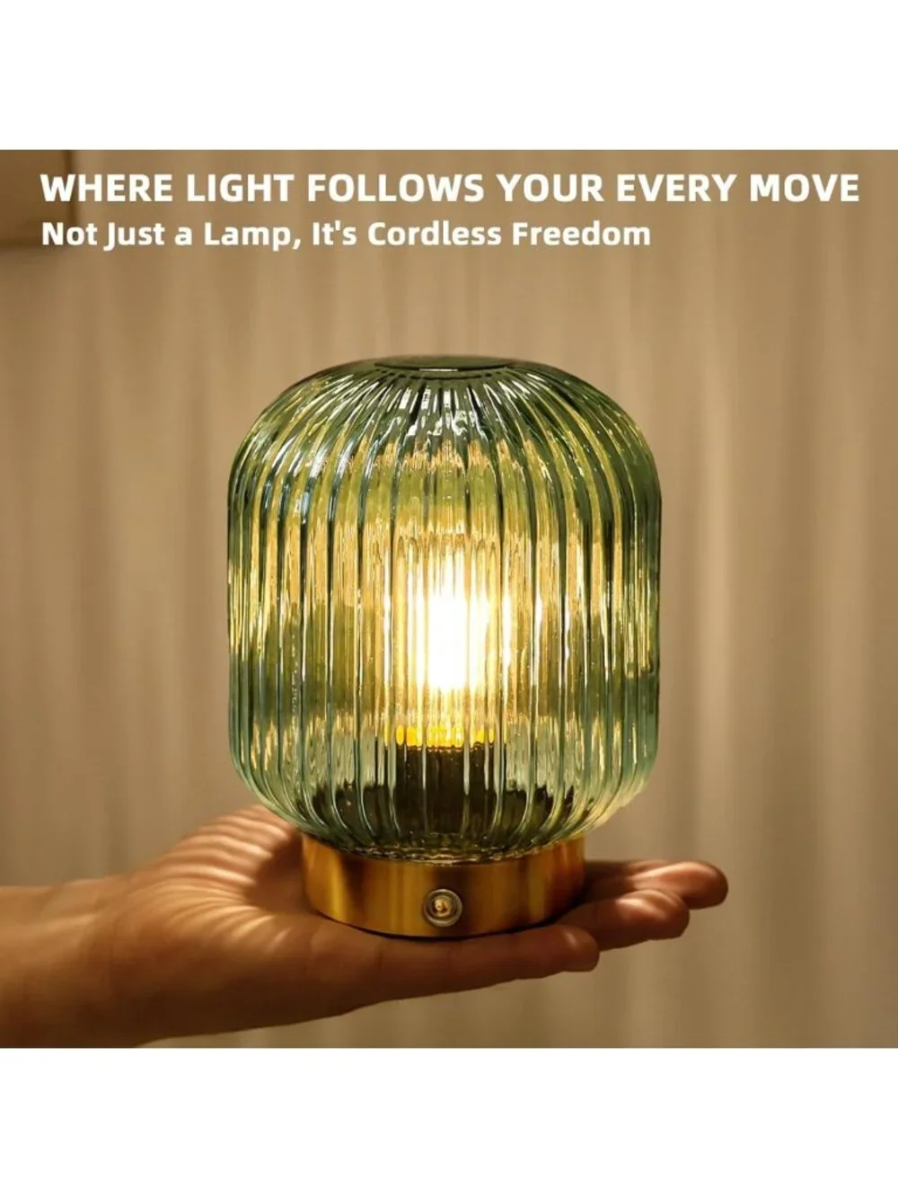 Rechargeable Green Glass Table Lamp with Dimmable Brightness & Memory Function
